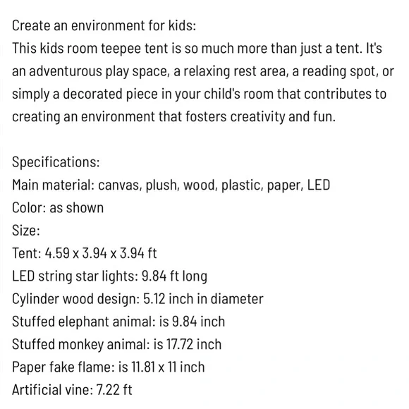 Kids safari themed 8 piece teepee set NWT - Picture 9 of 9